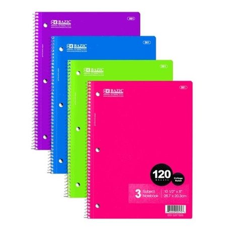 BAZIC PRODUCTS Bazic  561   C/R 120 Ct. 3-Subject Spiral Notebook    Case of 24 561